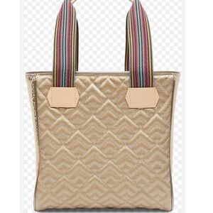Consuela Laura Classic Tote with metallic gold quilted with Striped Handles